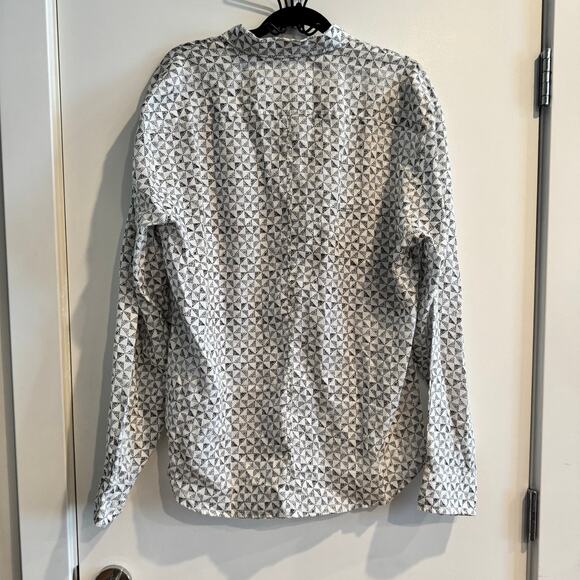 Frank & Eileen Finbar 100% Linen Geometric Button-Up Shirt White Black Sz XL - Picture 7 of 7